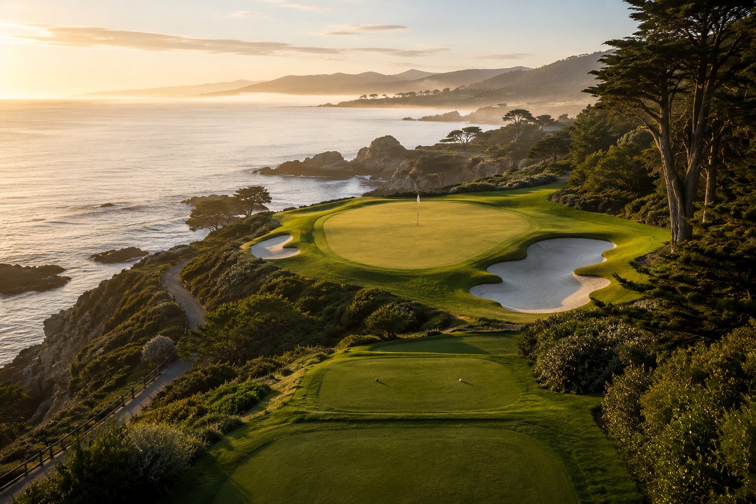 Golf green overlooking the coastline